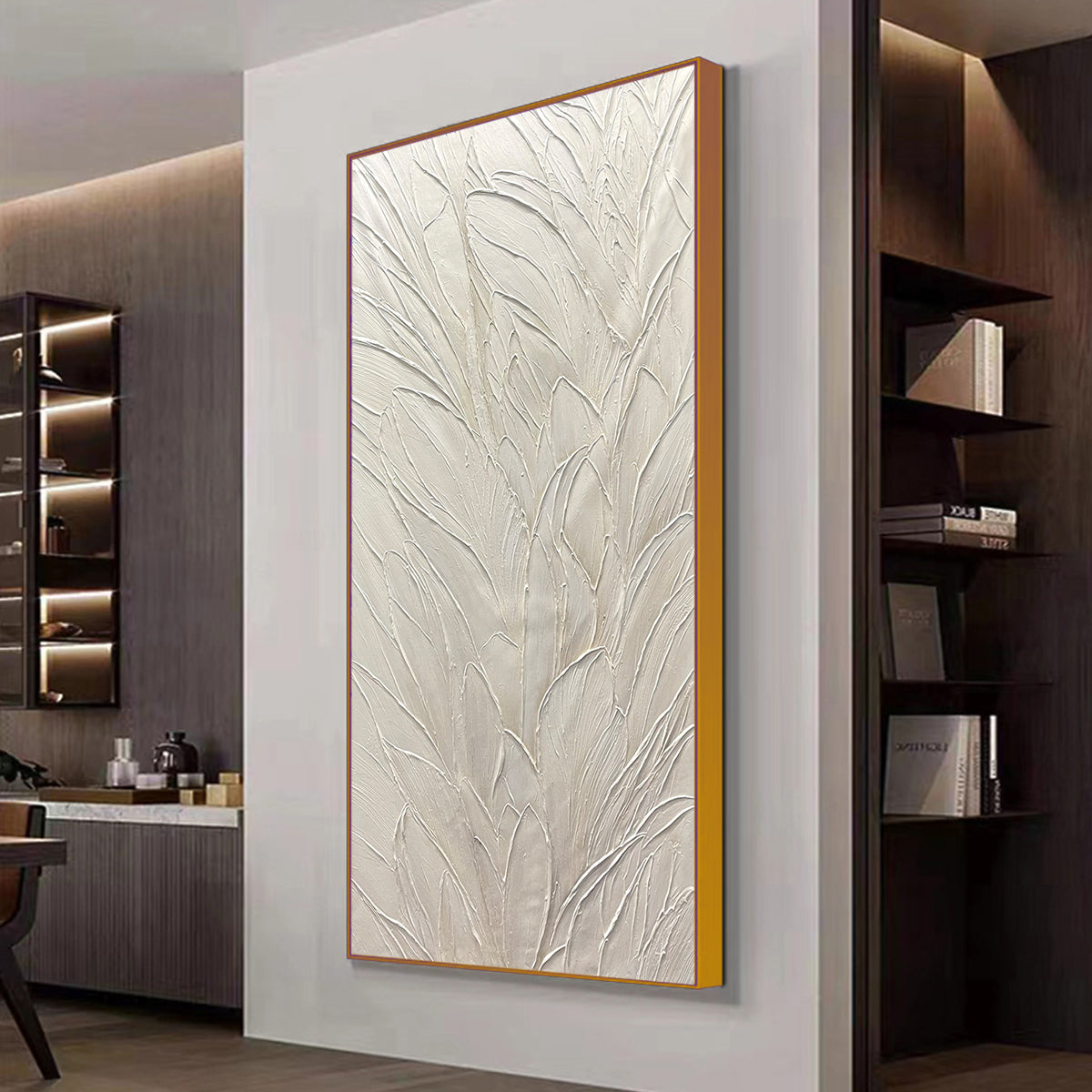 White 3D Textured Wall Art | Faux Plaster Relief Canvas #AA 437