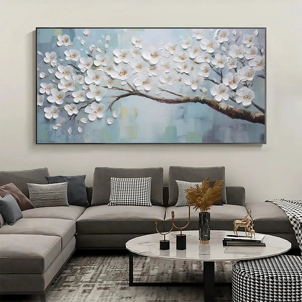 Serene Spring Blossom Painting | Romantic White Floral Wall Art
