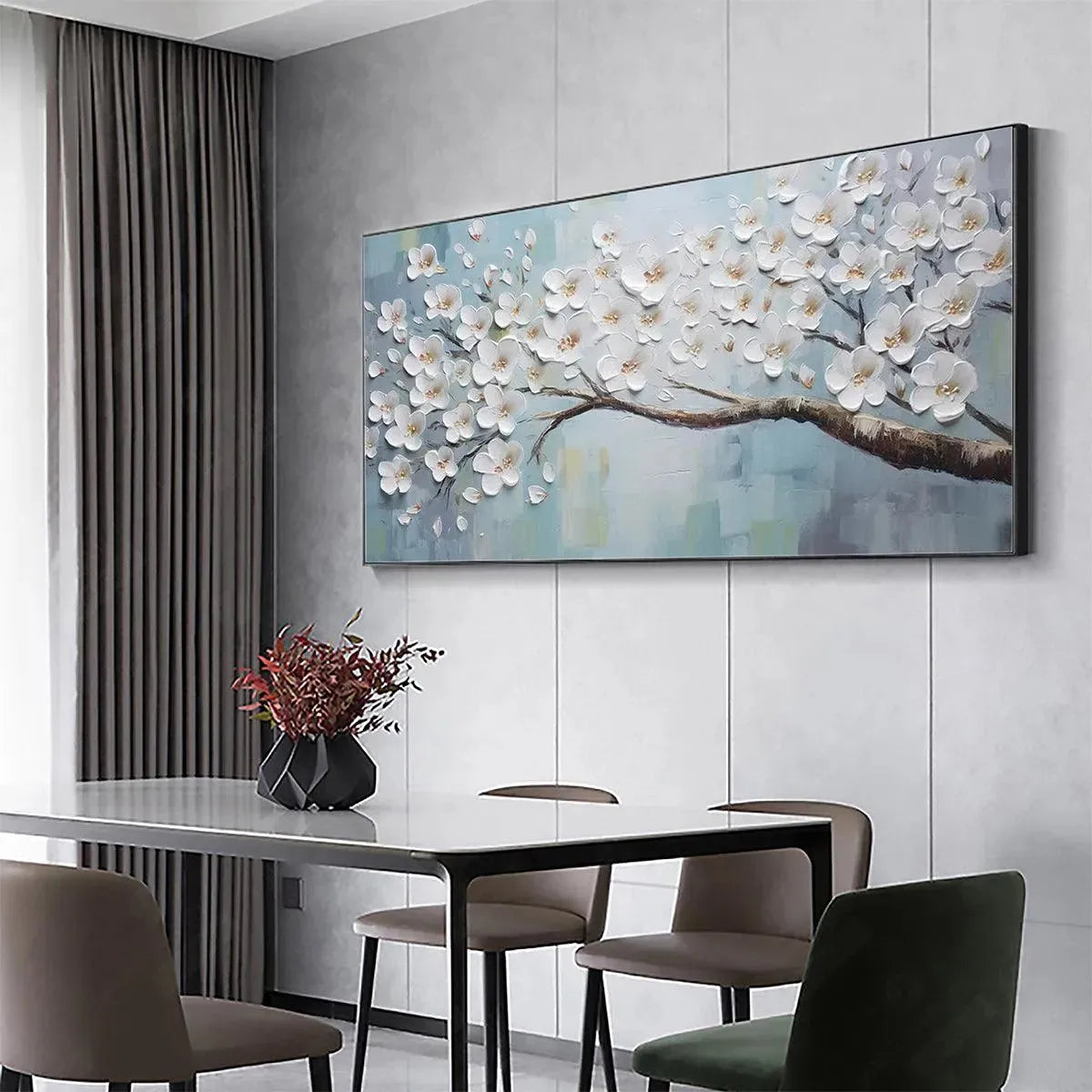Textured 3D Cherry Blossom Art | White Impasto Painting #AA 176