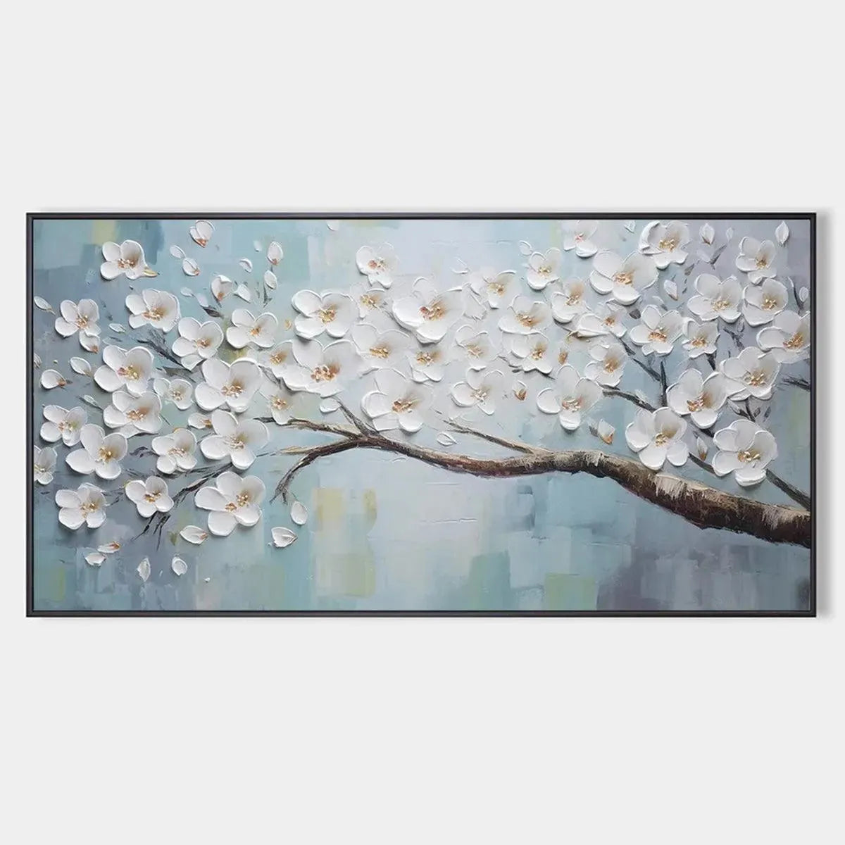 Textured 3D Cherry Blossom Art | White Impasto Painting #AA 176