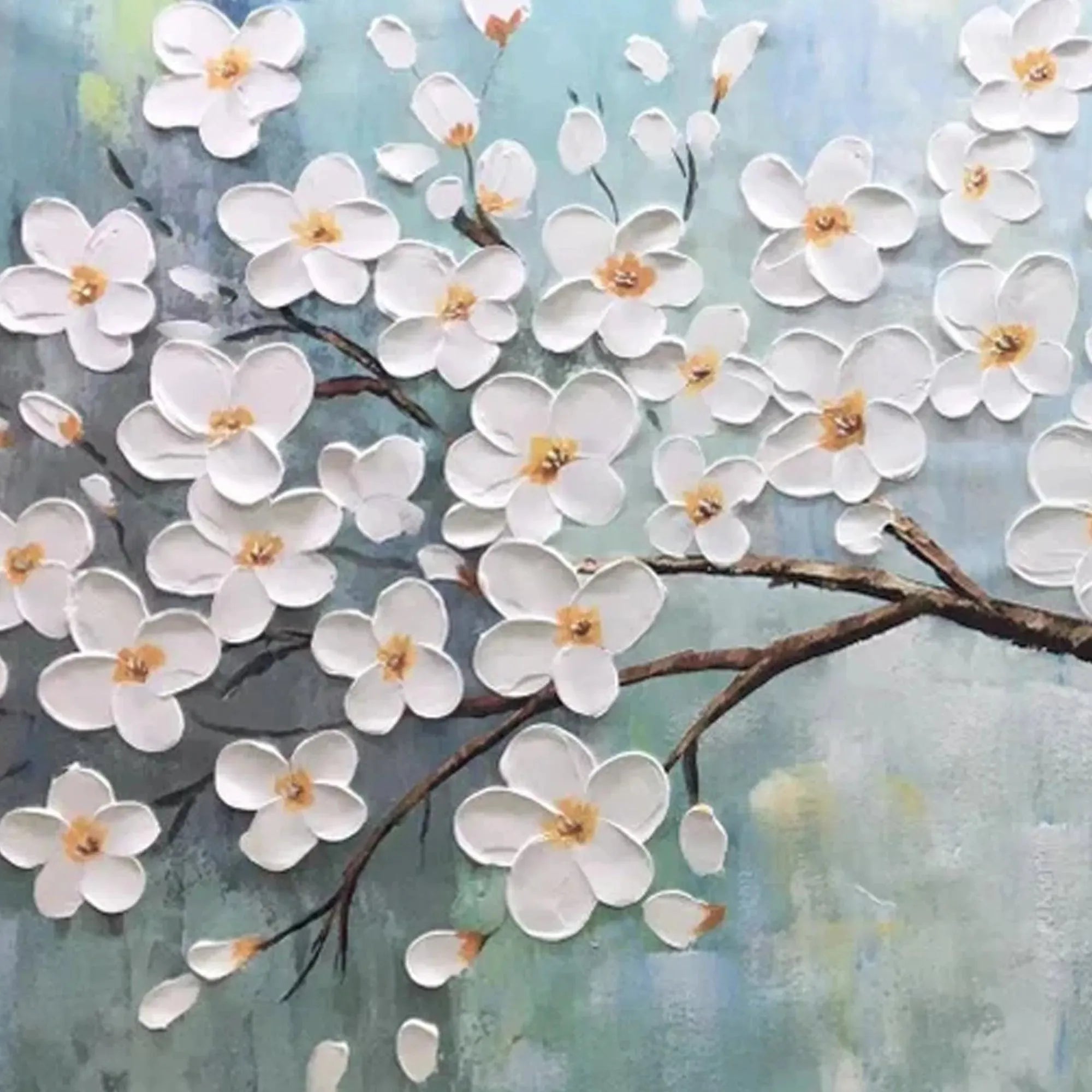 Textured 3D Cherry Blossom Art | White Impasto Painting #AA 176