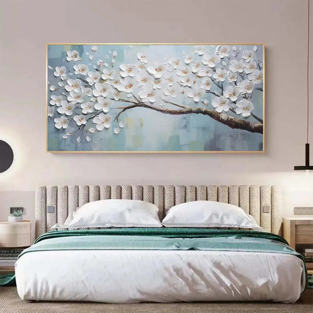Textured 3D Cherry Blossom Art | White Impasto Painting #AA 176