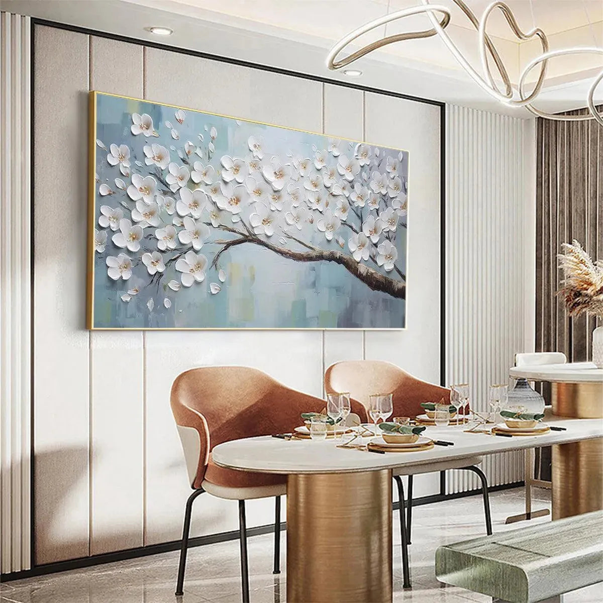 Textured 3D Cherry Blossom Art | White Impasto Painting #AA 176
