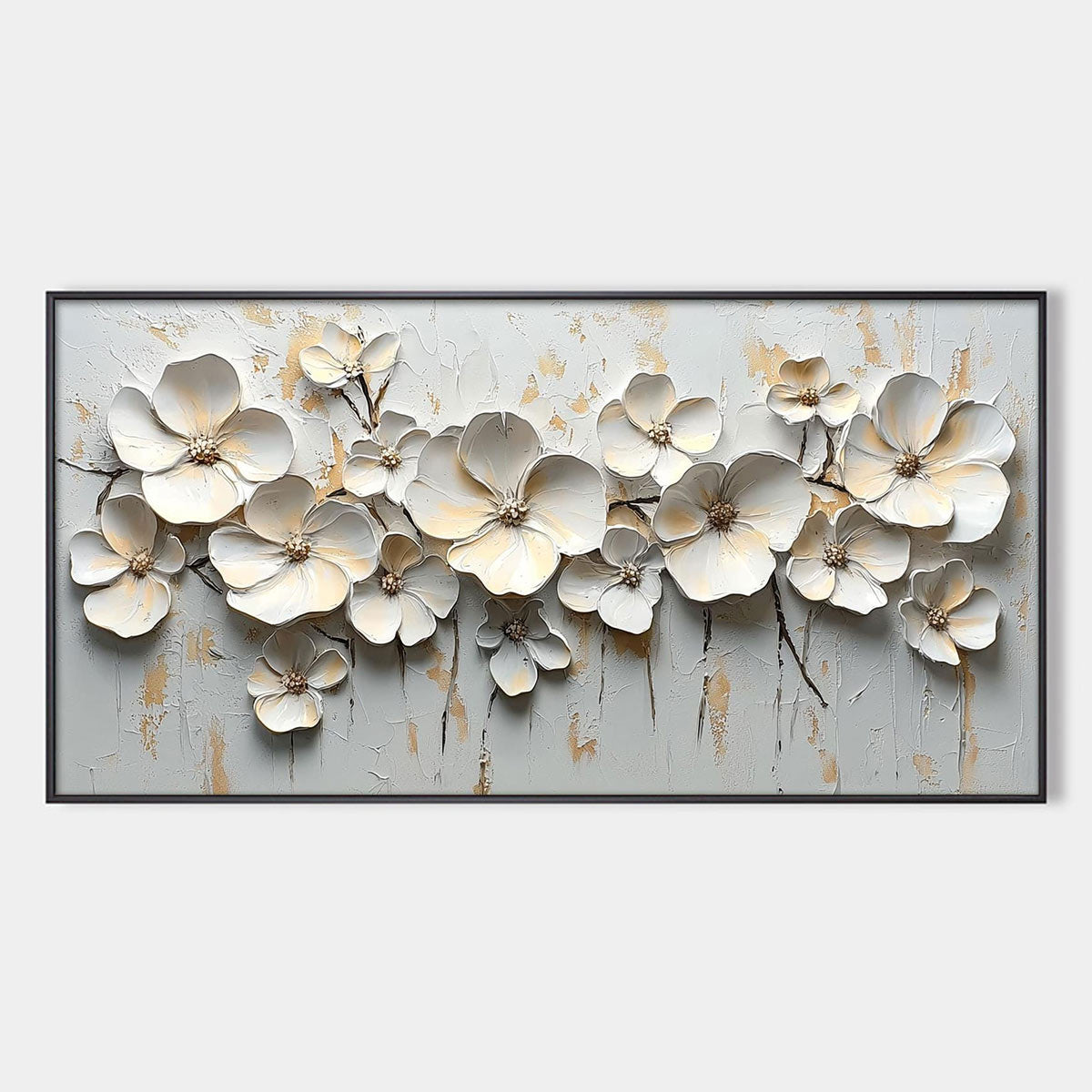 Impasto White Flower Painting | Palette Knife Art with Gold #AA 174