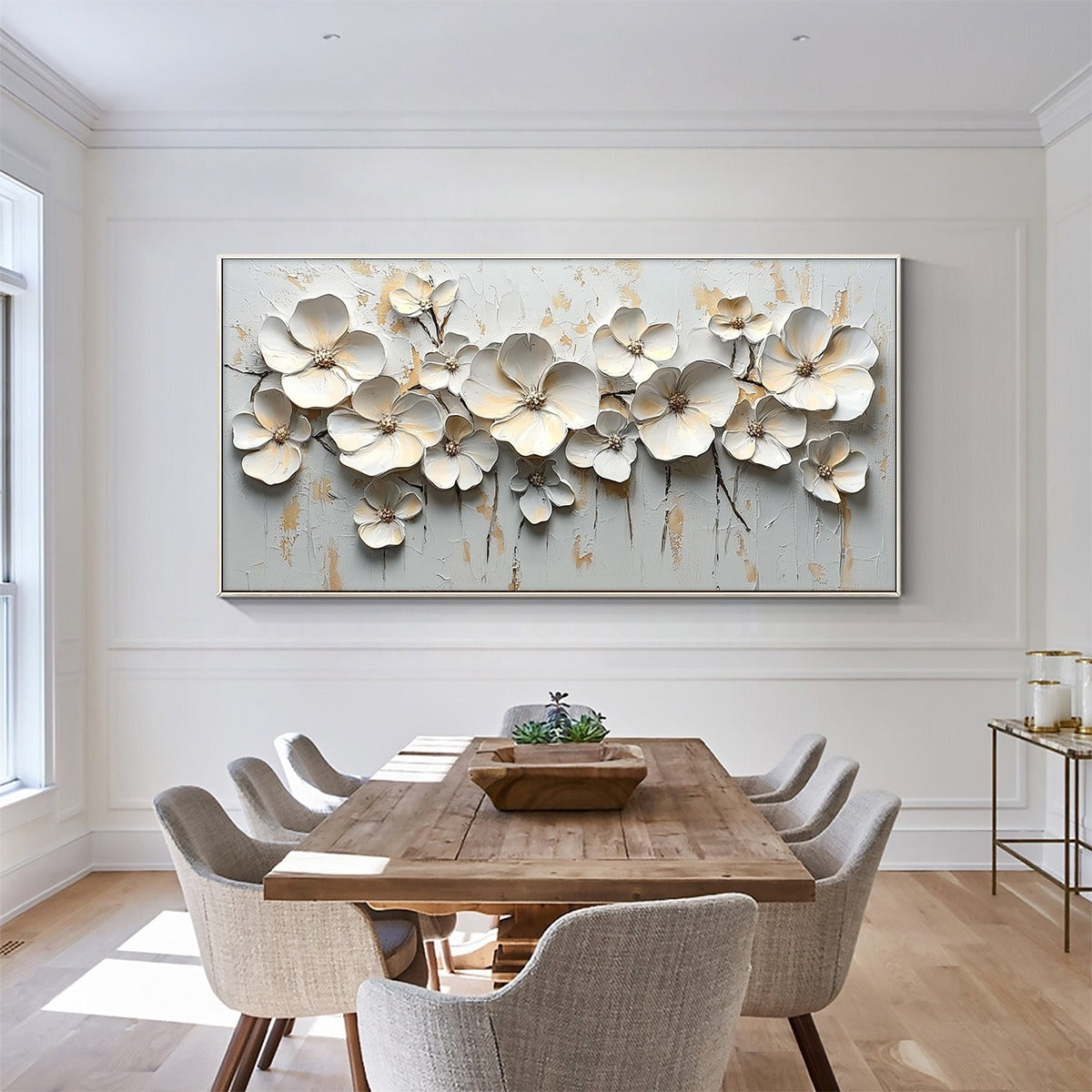 Impasto White Flower Painting | Palette Knife Art with Gold #AA 174
