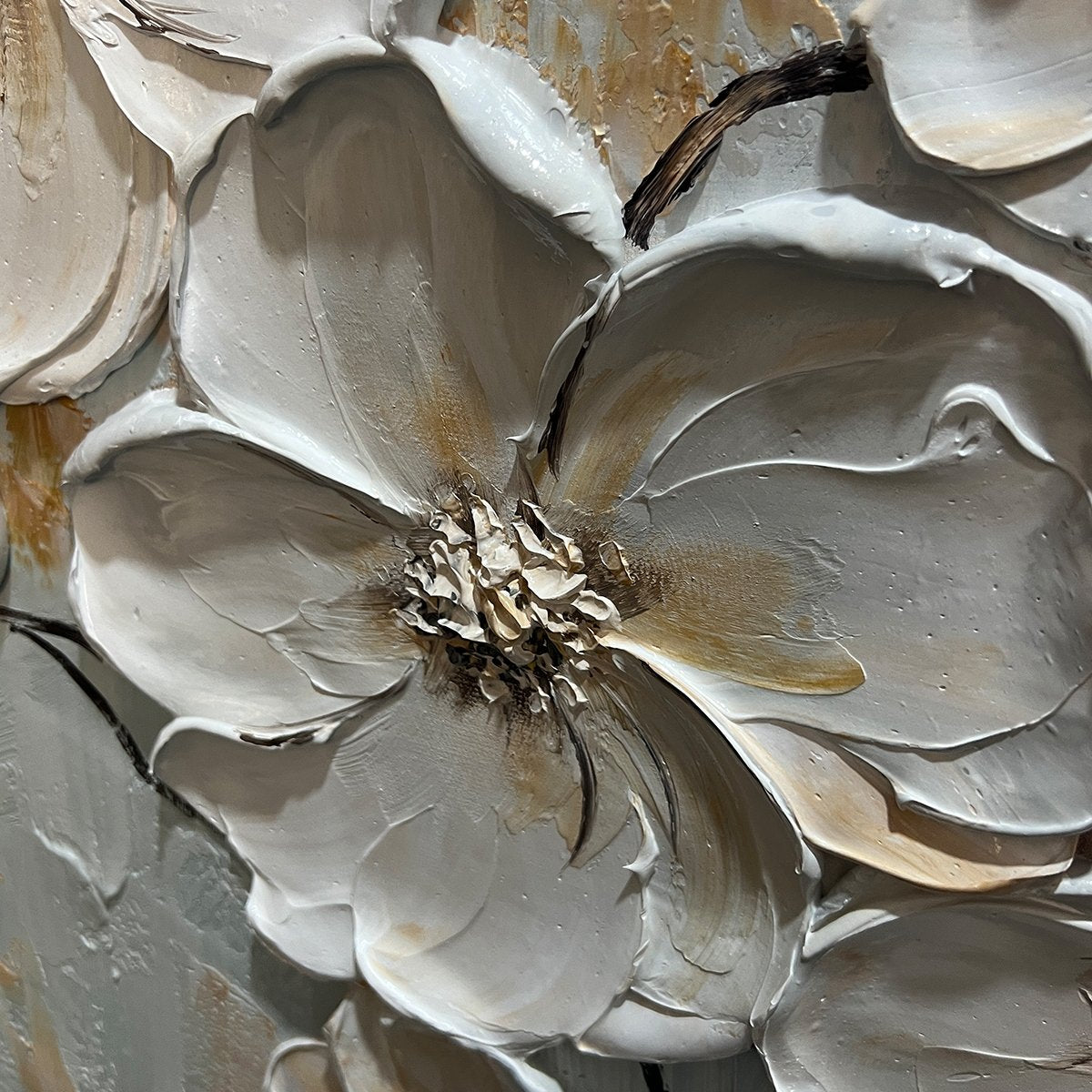 Impasto White Flower Painting | Palette Knife Art with Gold #AA 174