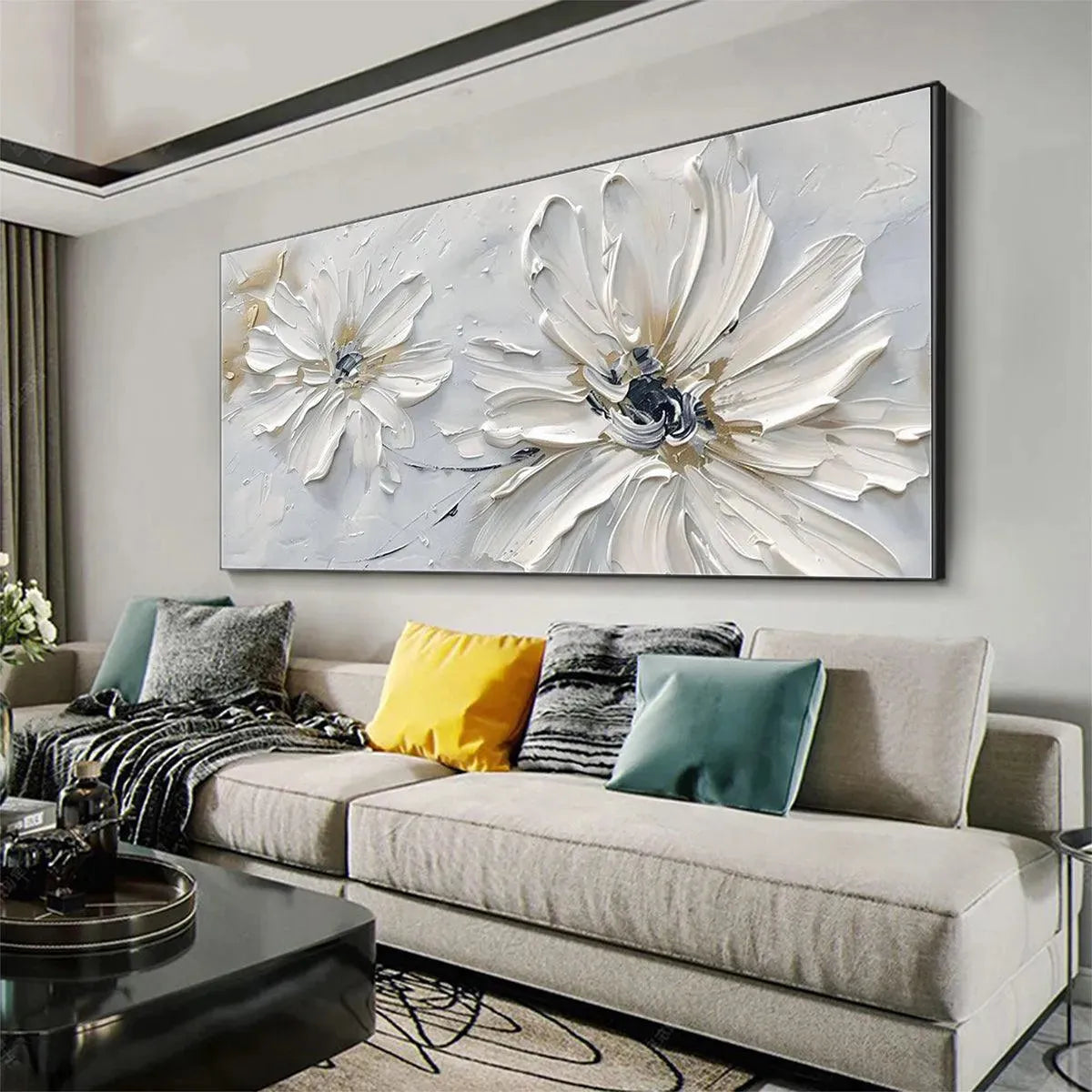 Serene White Floral Painting | Calming Abstract Wall Art #AA 175
