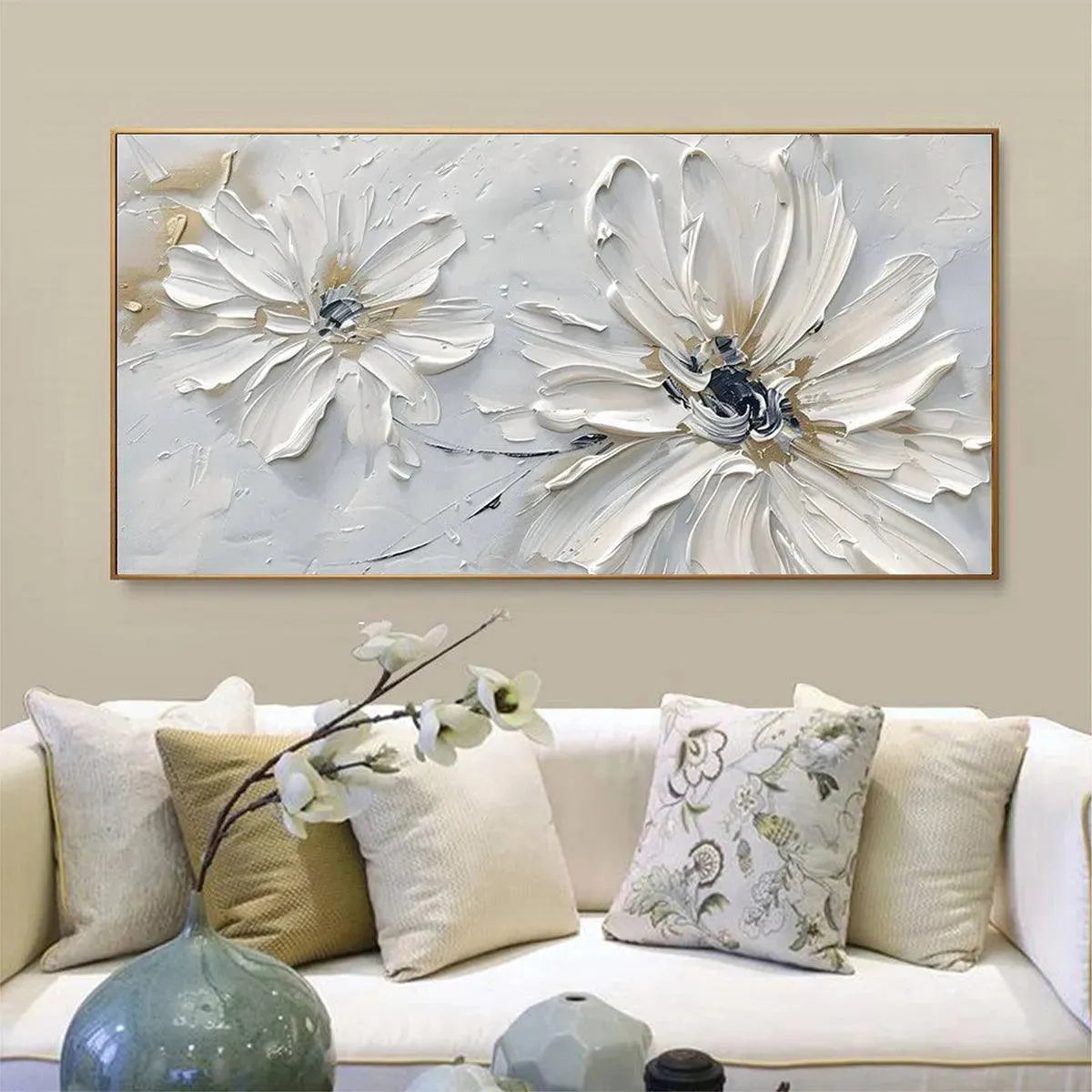 Serene White Floral Painting | Calming Abstract Wall Art #AA 175