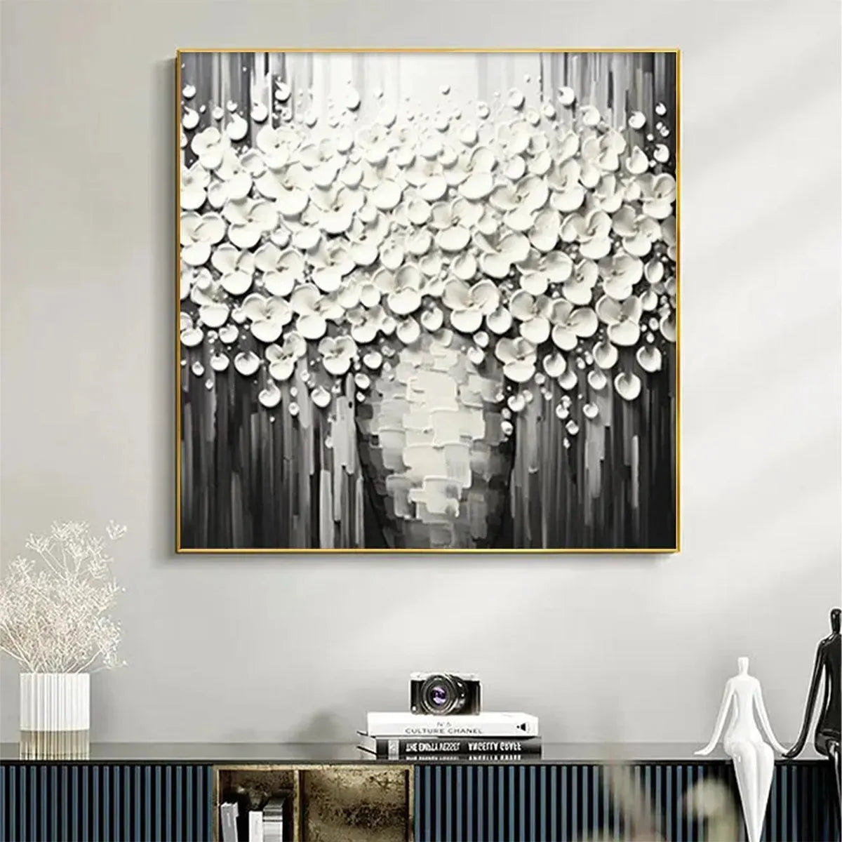 Abstract White Hydrangea Art | Textured 3D Floral Painting