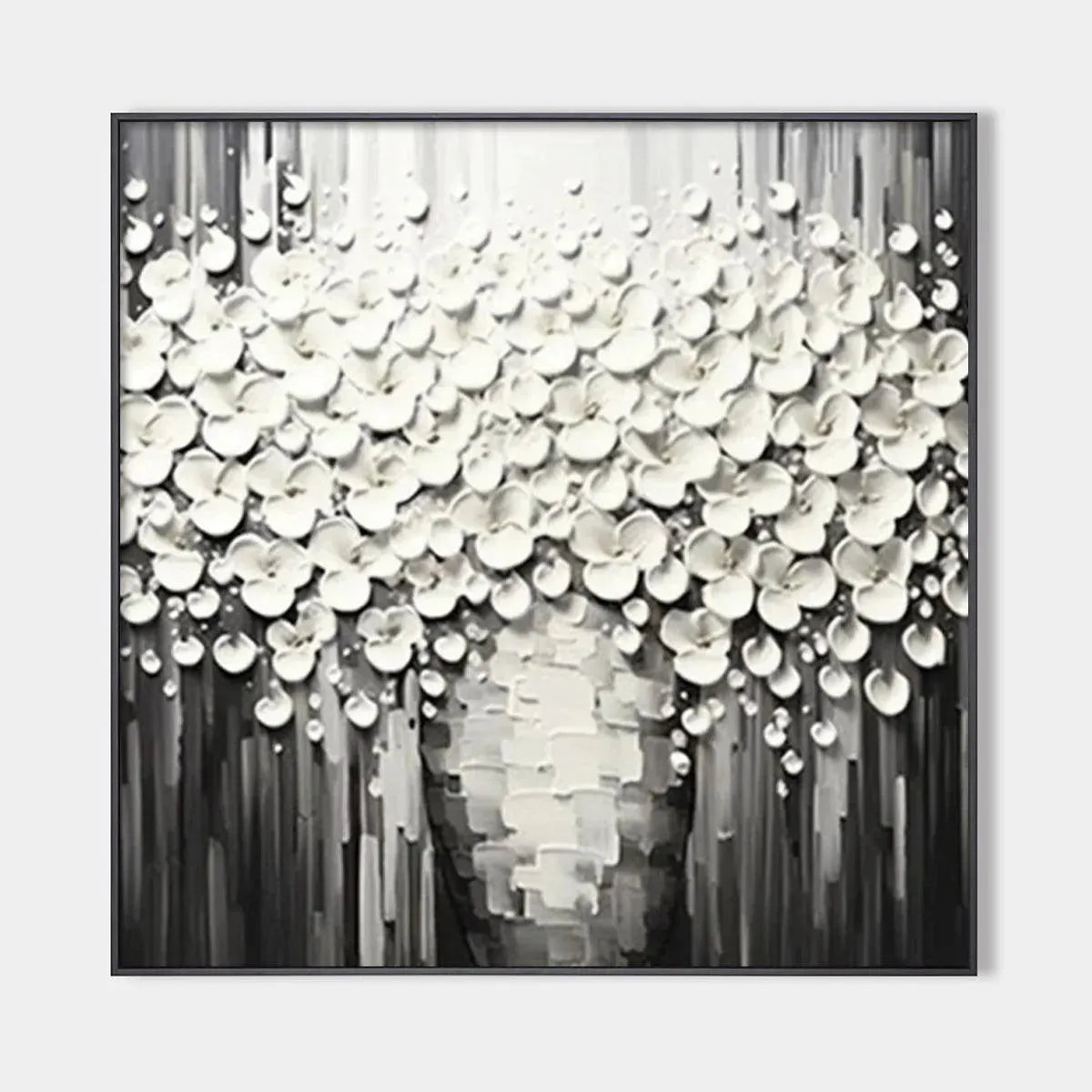 Abstract Flower Cascade Painting | 3D Textured B&W Art #AA 178