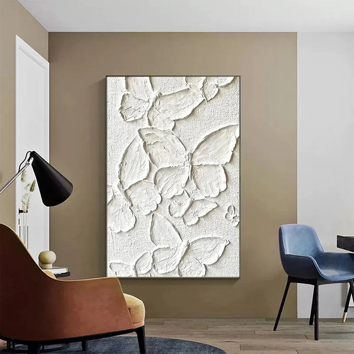 Wabi Sabi Wall Art | Textured White Butterfly Painting