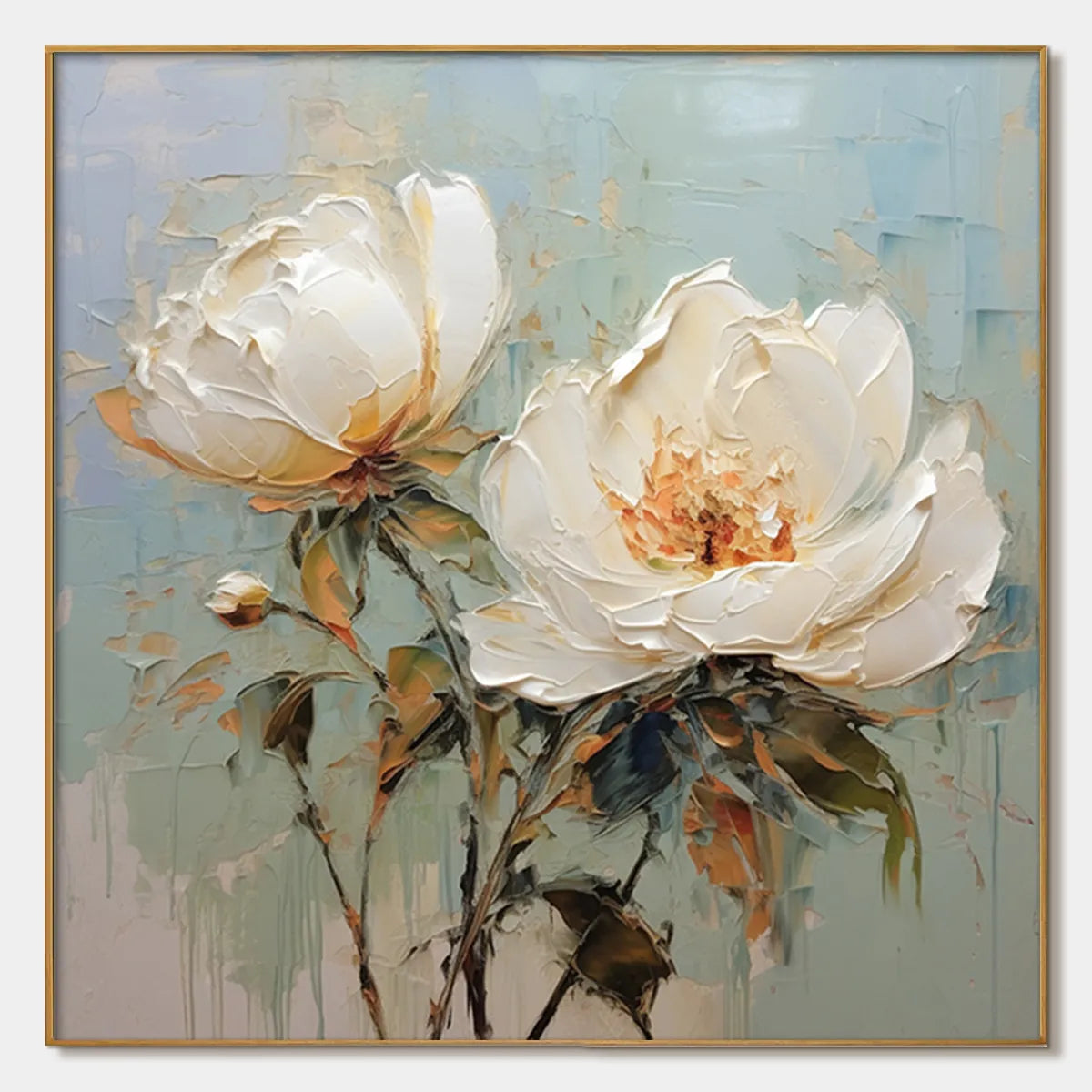 Textured 3D White Peony Painting | Impasto Floral Wall Art #AA 185
