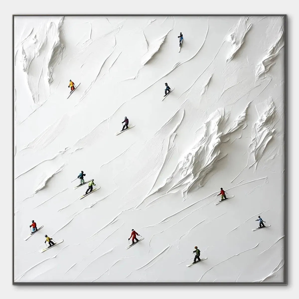 Colorful Skiers on White Snow | 3D Textured Painting #AA 239
