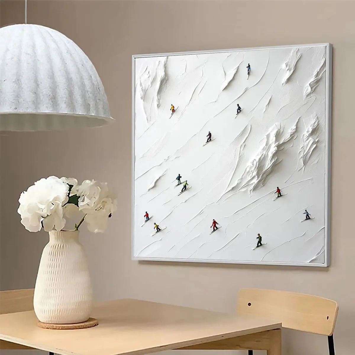 Colorful Skiers on White Snow | 3D Textured Painting #AA 239