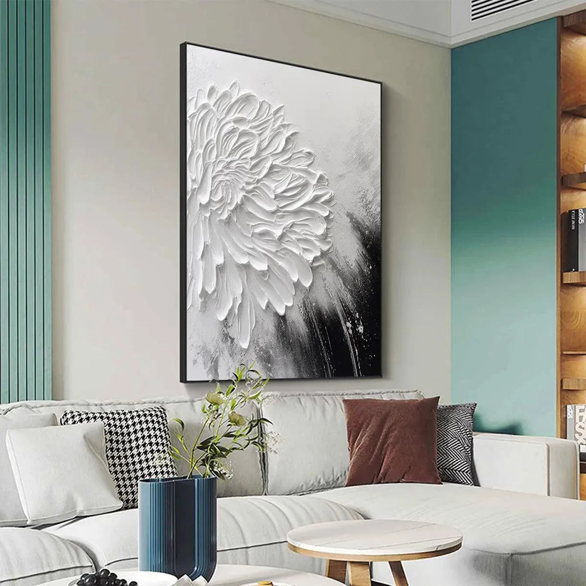 Large Black & White Floral Art | Impasto Canvas #ZZ 237