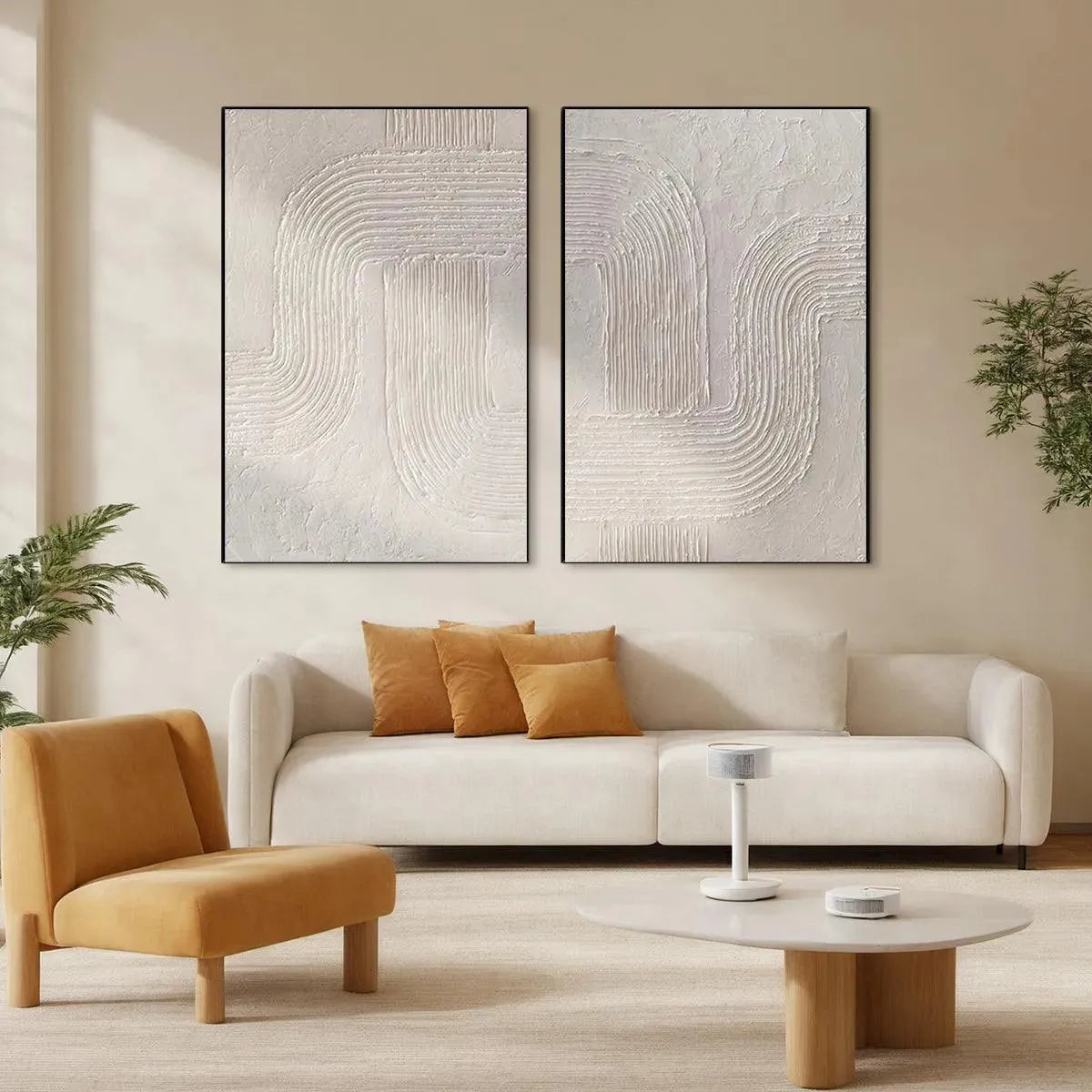 Abstract Labyrinth Painting Set | Minimalist White Line Art