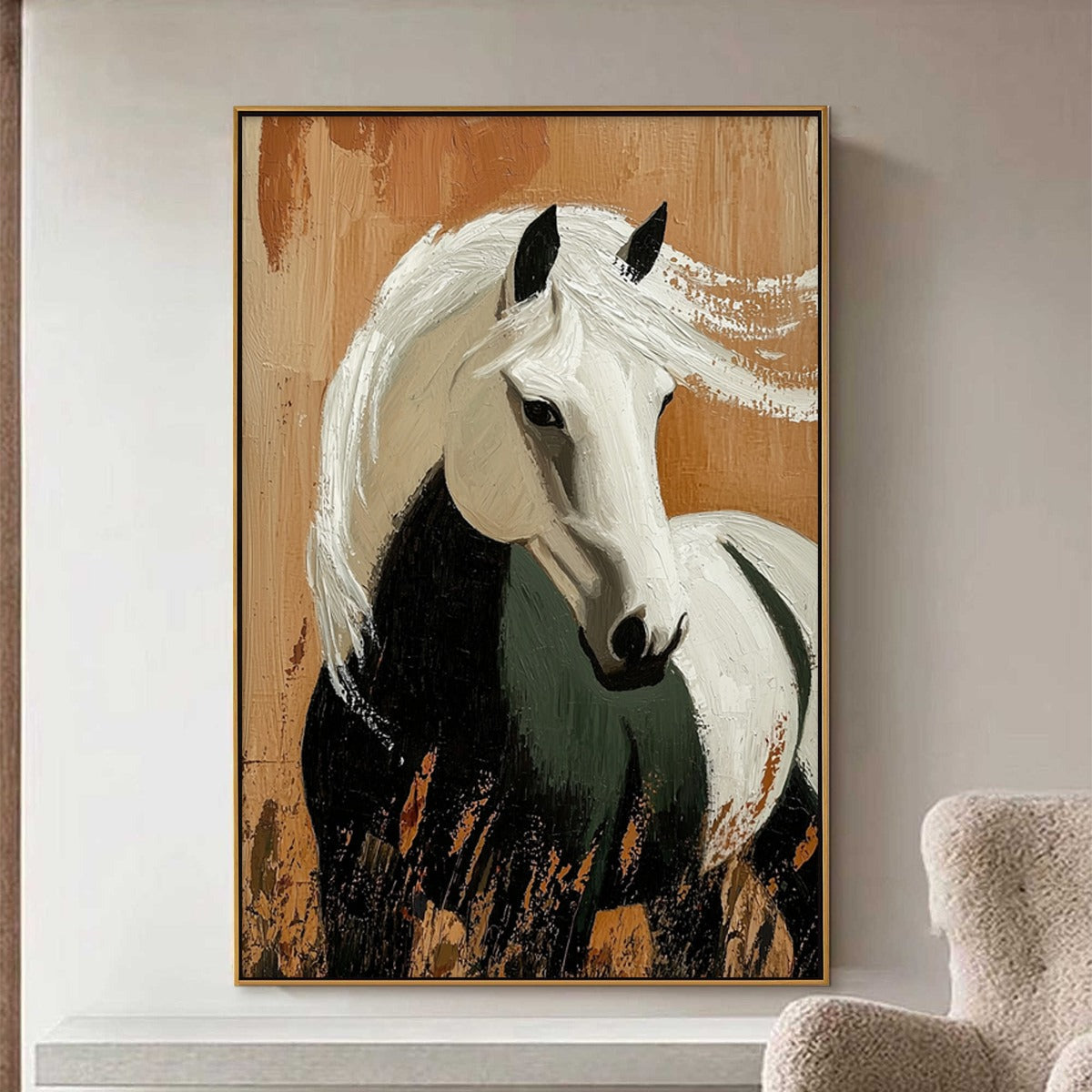 Black & White Horse Painting | Earth Tone Abstract Art