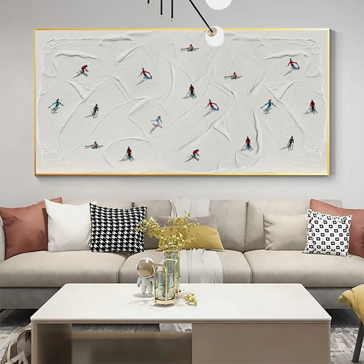 Serene Winter Ski Scene | Minimalist Snowy Mountain Art