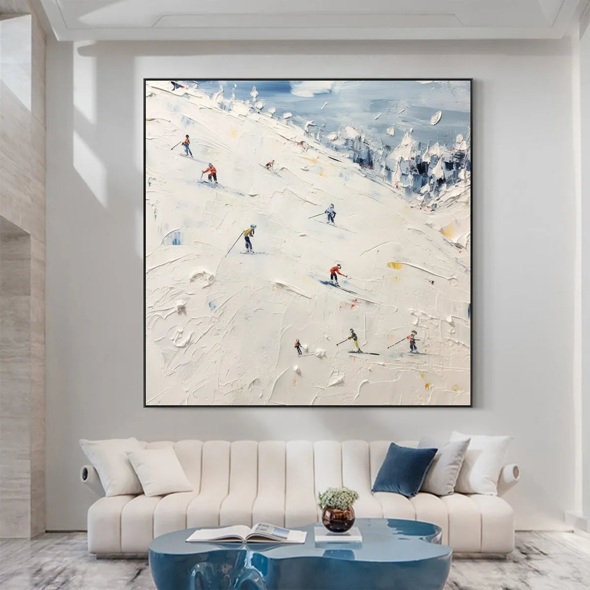 Ski Lodge Wall Art | Large Textured Winter Painting