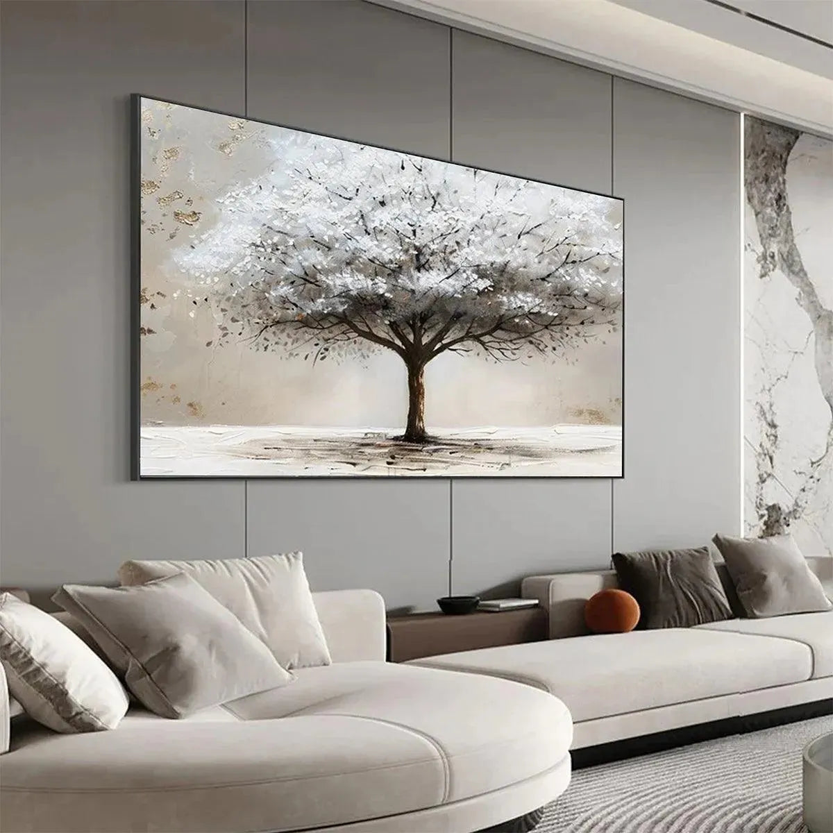 Large White Tree Canvas Wall Art with Gold Foil | Abstract Landscape #AA 382