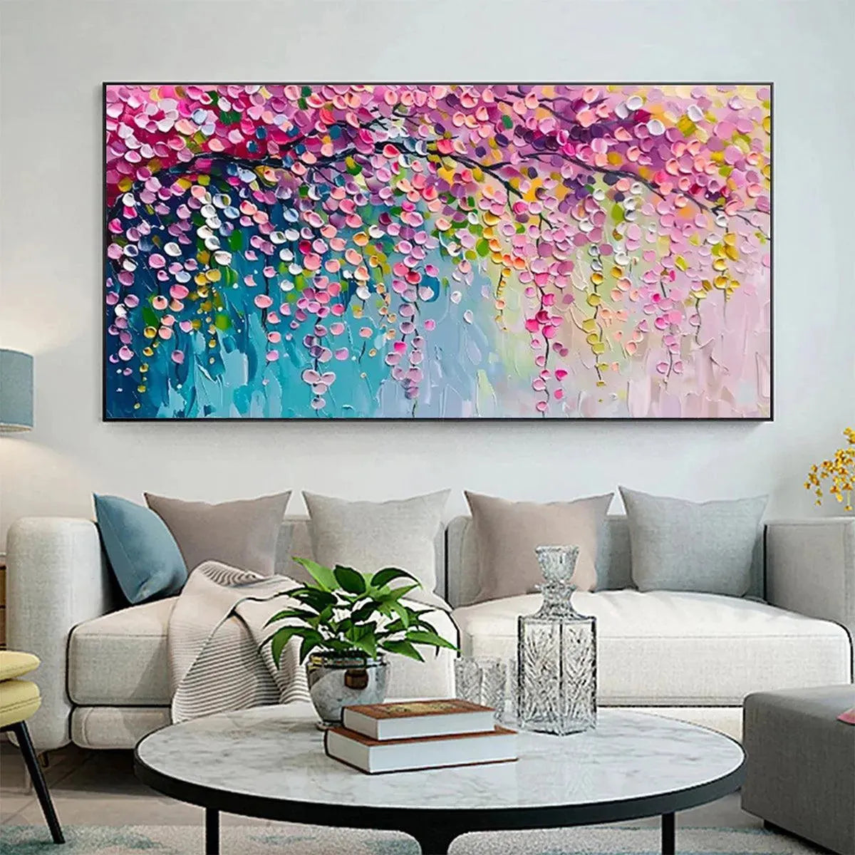 Pink, Purple & Blue Floral Art | Abstract Textured Painting