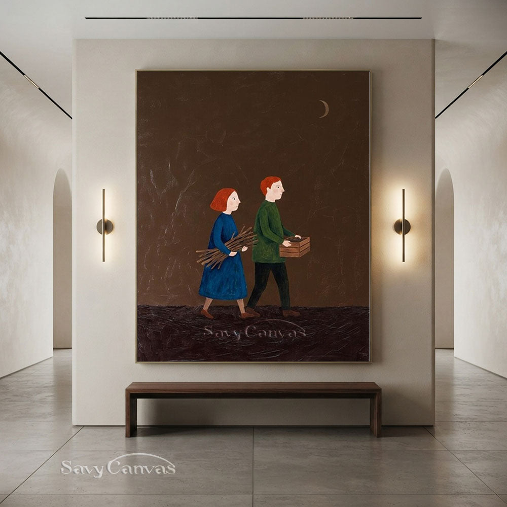 Handmade Wabi Sabi Narrative Oil Painting on Canvas #SS 254