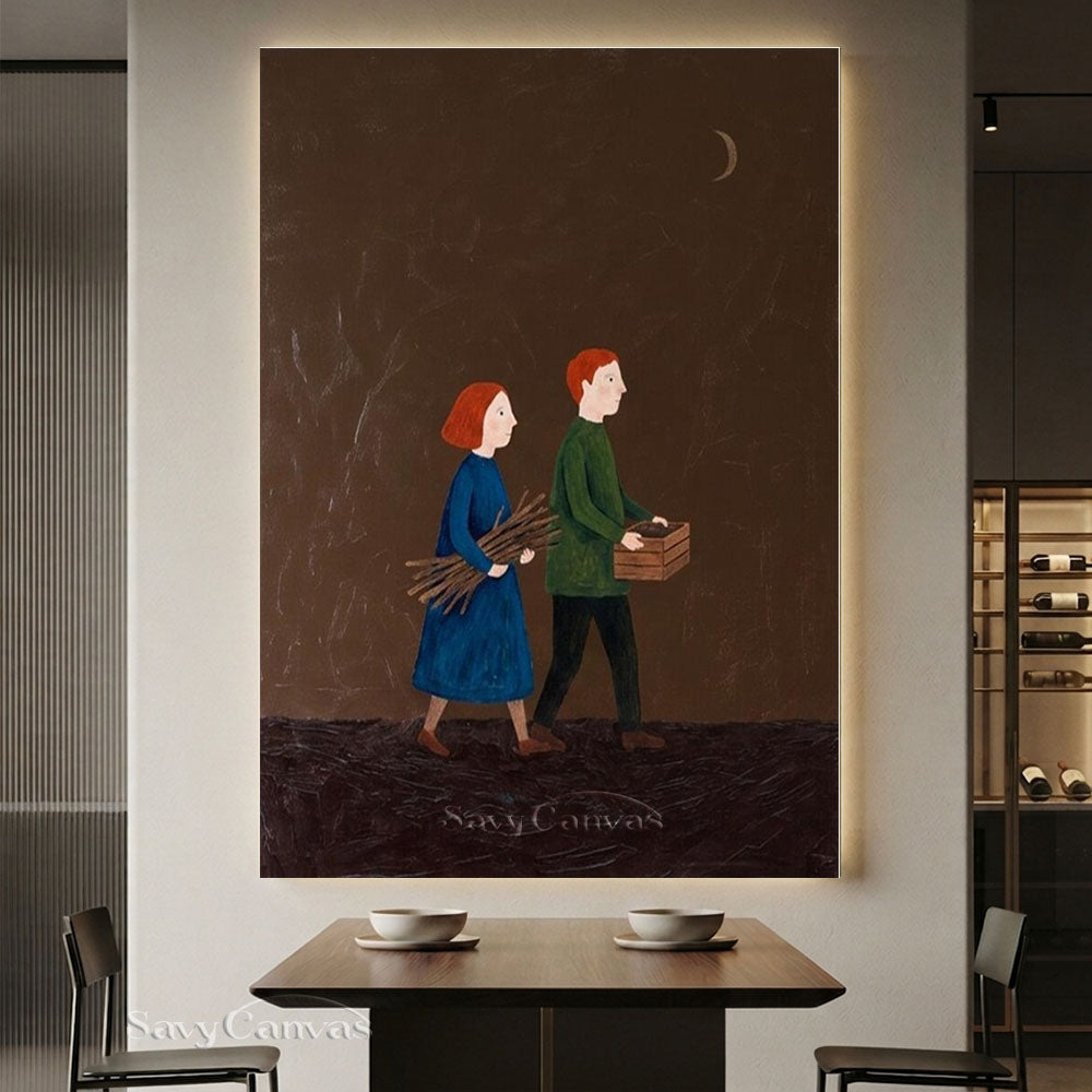 Handmade Wabi Sabi Narrative Oil Painting on Canvas #SS 254