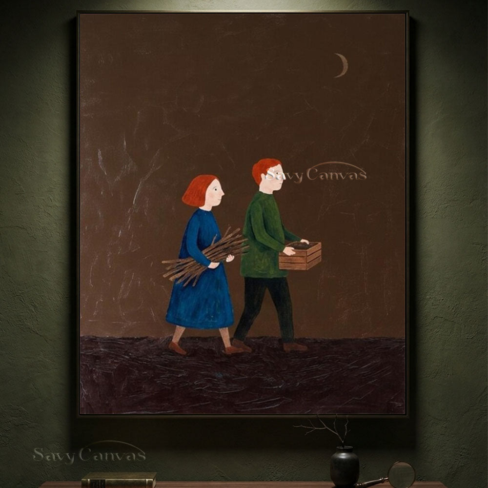 Handmade Wabi Sabi Narrative Oil Painting on Canvas #SS 254