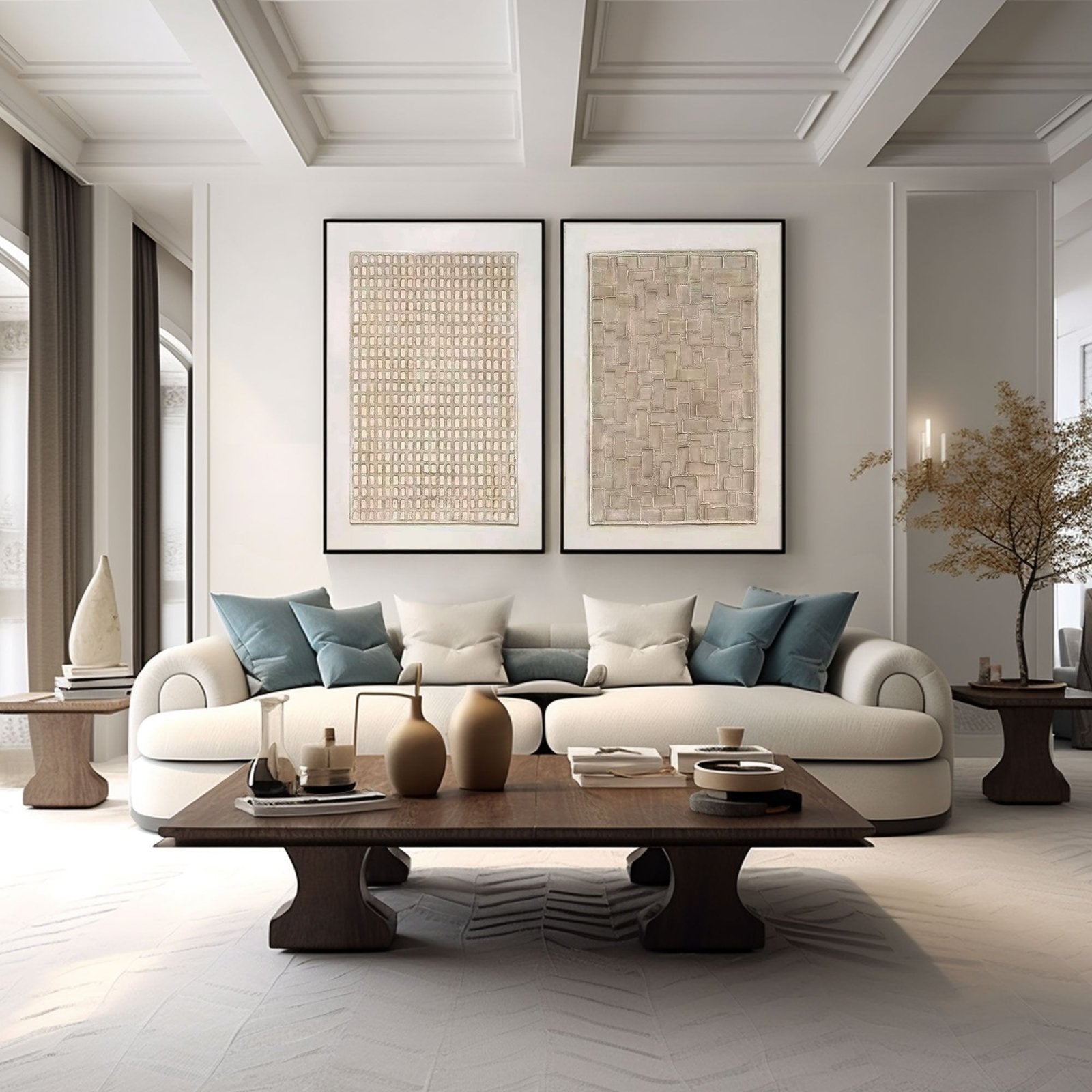 Modern Neutral Wall Art for Living Room, Set of 2 Abstract Canvas