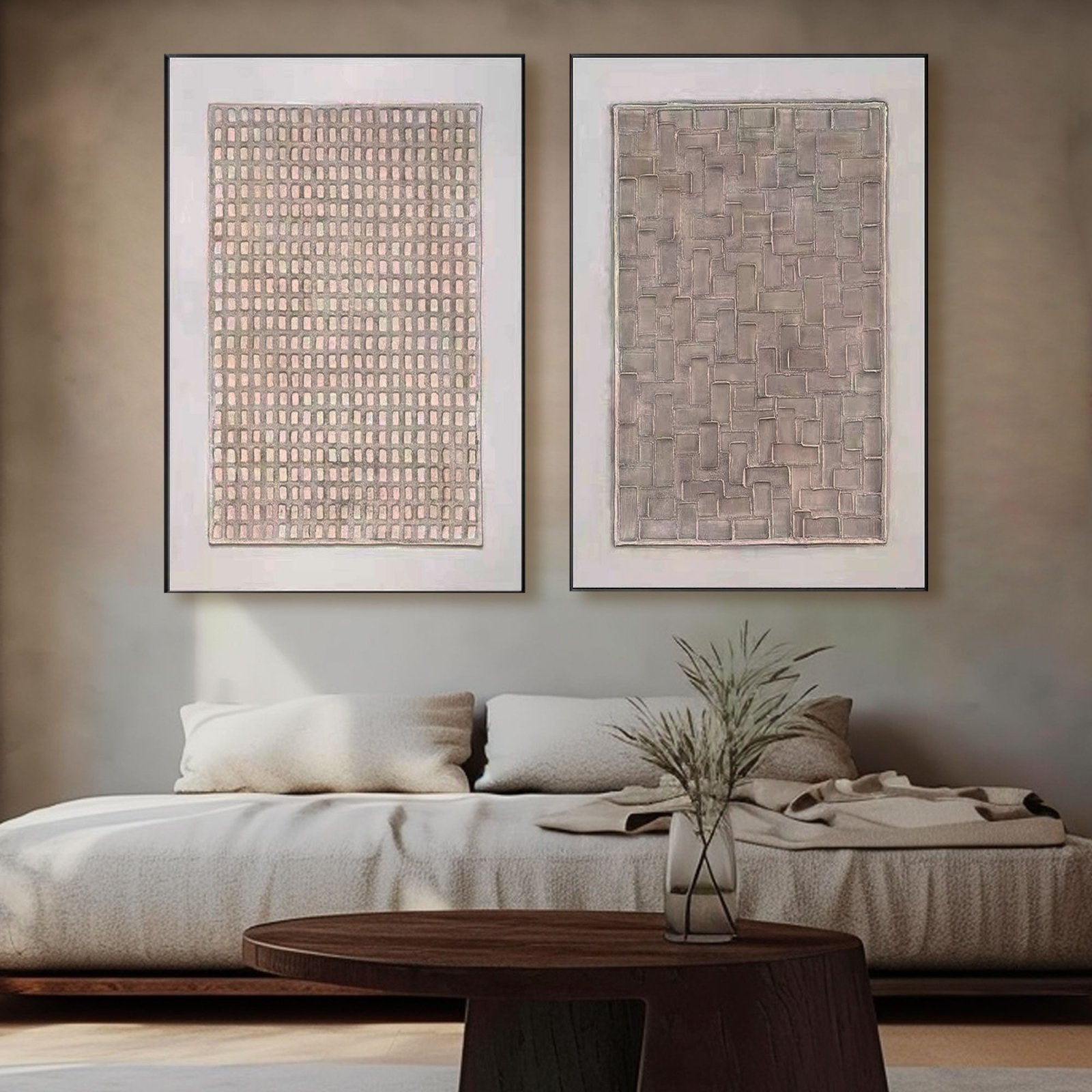 Wabi Sabi Wall Art, Set of 2 Japandi Style Textured Paintings #TC 194