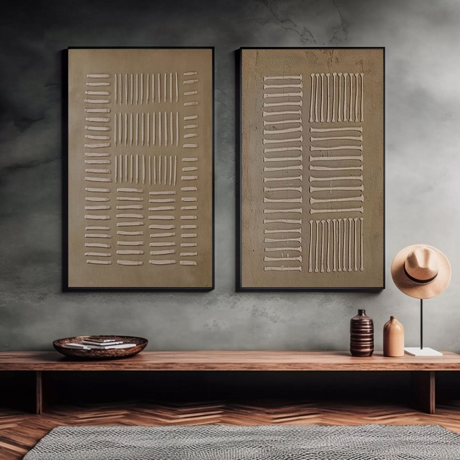 Wabi Sabi Wall Art, Set of 2, Neutral Textured Abstract Painting  #TC 237