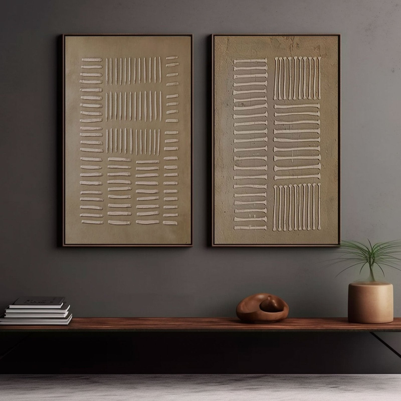 Wabi Sabi Wall Art, Set of 2, Neutral Textured Abstract Painting  #TC 237