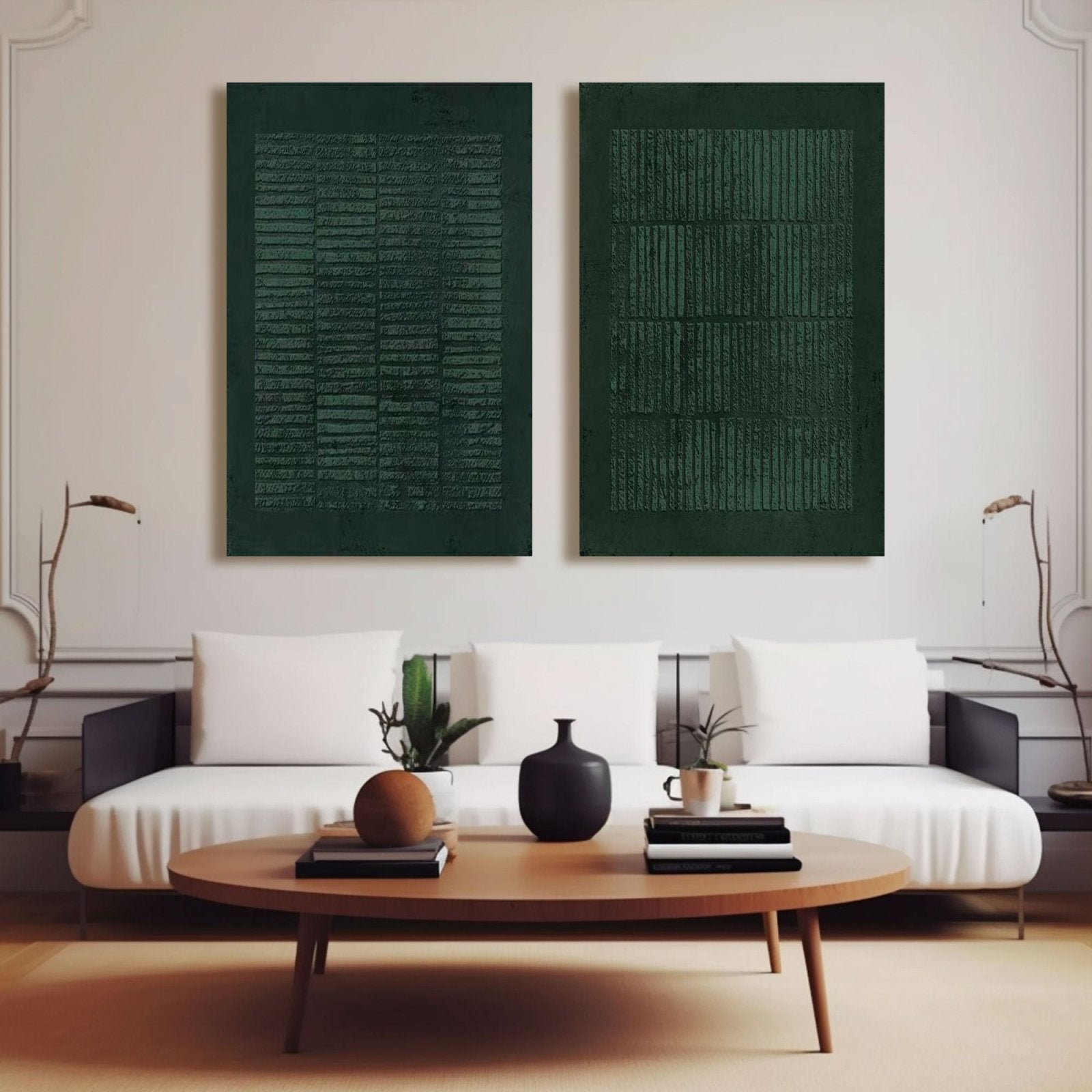 Wabi Sabi Inspired Green Wall Art | Two-Piece Textured Painting #TC 195