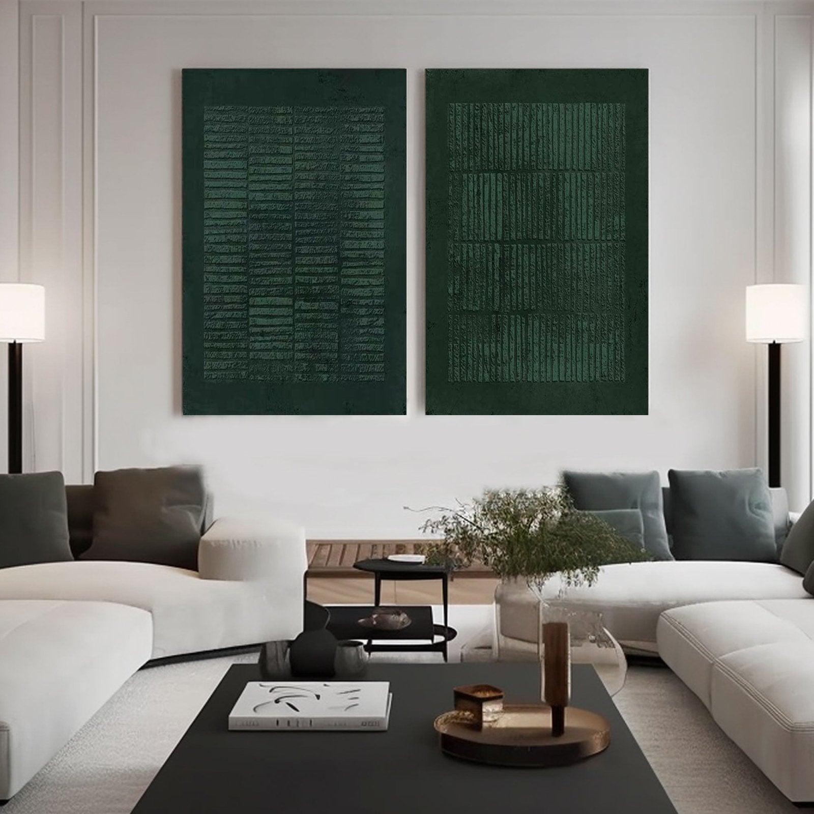 Wabi Sabi Inspired Green Wall Art | Two-Piece Textured Painting #TC 195