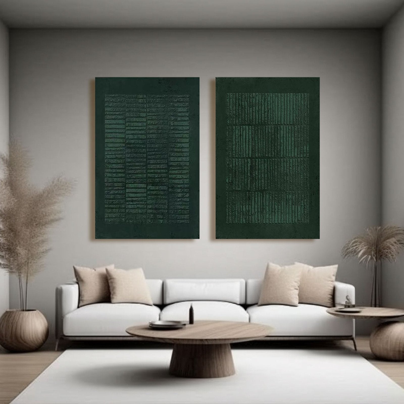 Wabi Sabi Inspired Green Wall Art | Two-Piece Textured Painting #TC 195