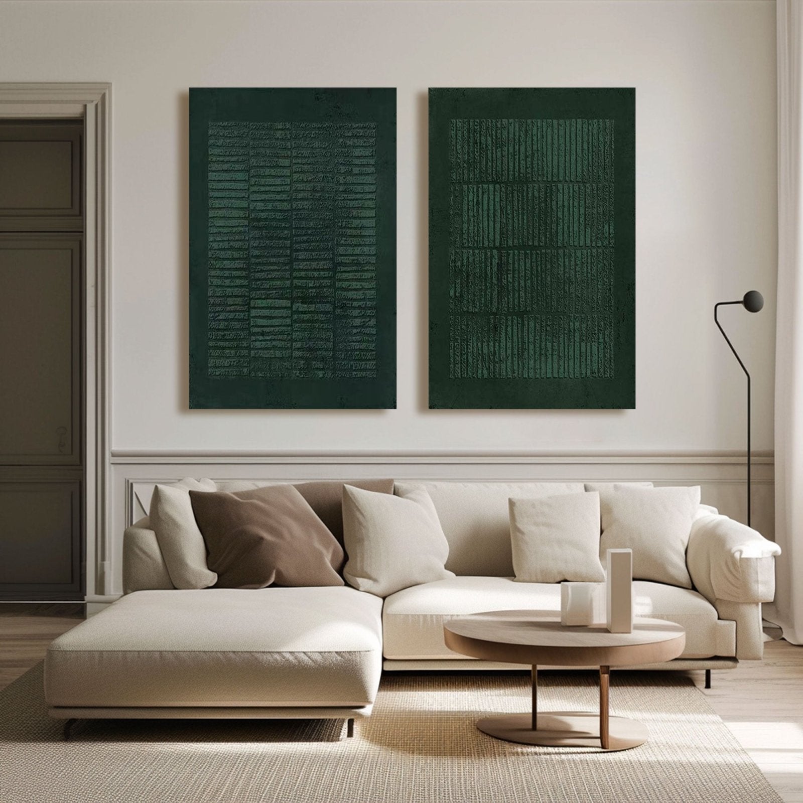Wabi Sabi Inspired Green Wall Art | Two-Piece Textured Painting #TC 195