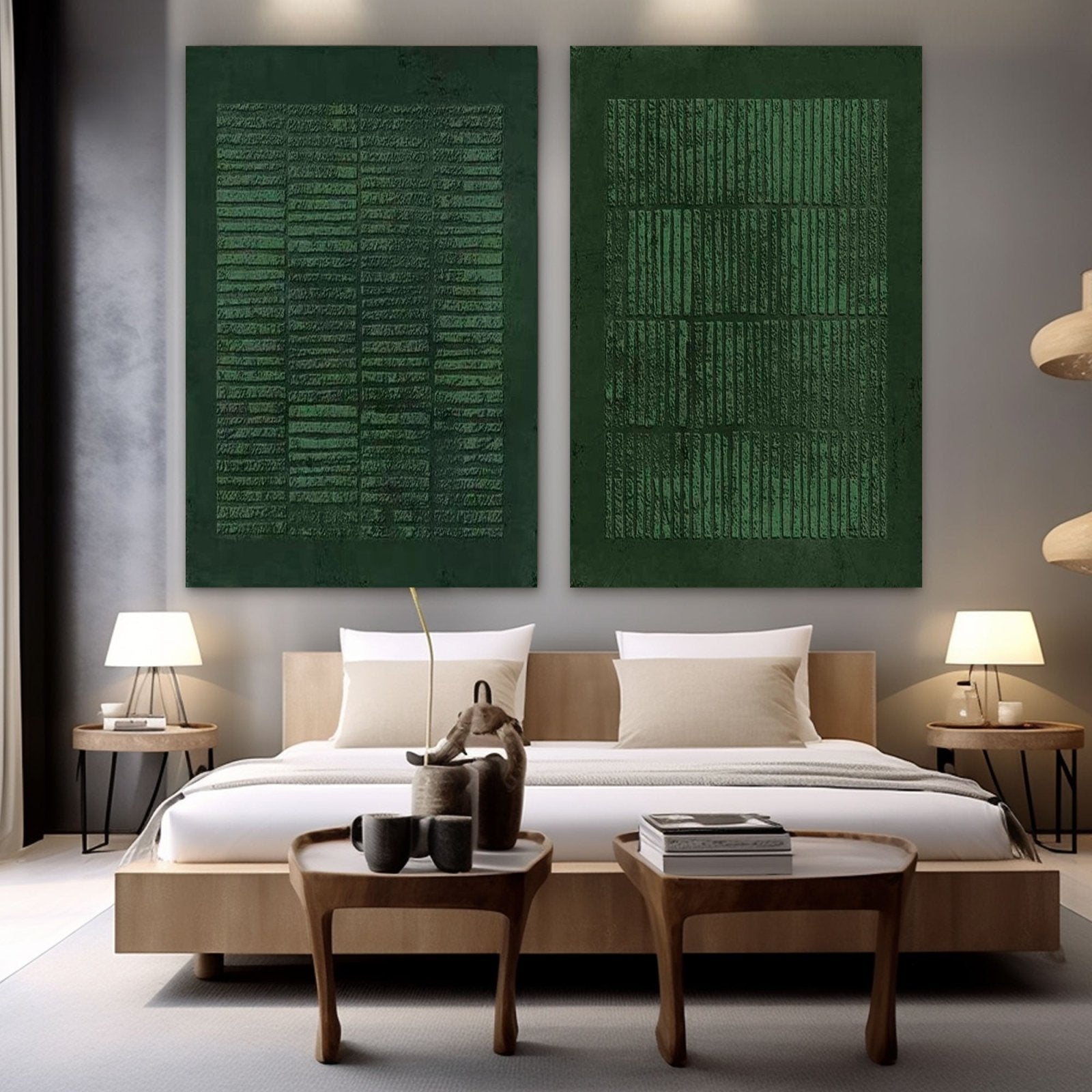 Wabi Sabi Inspired Green Wall Art | Two-Piece Textured Painting #TC 195
