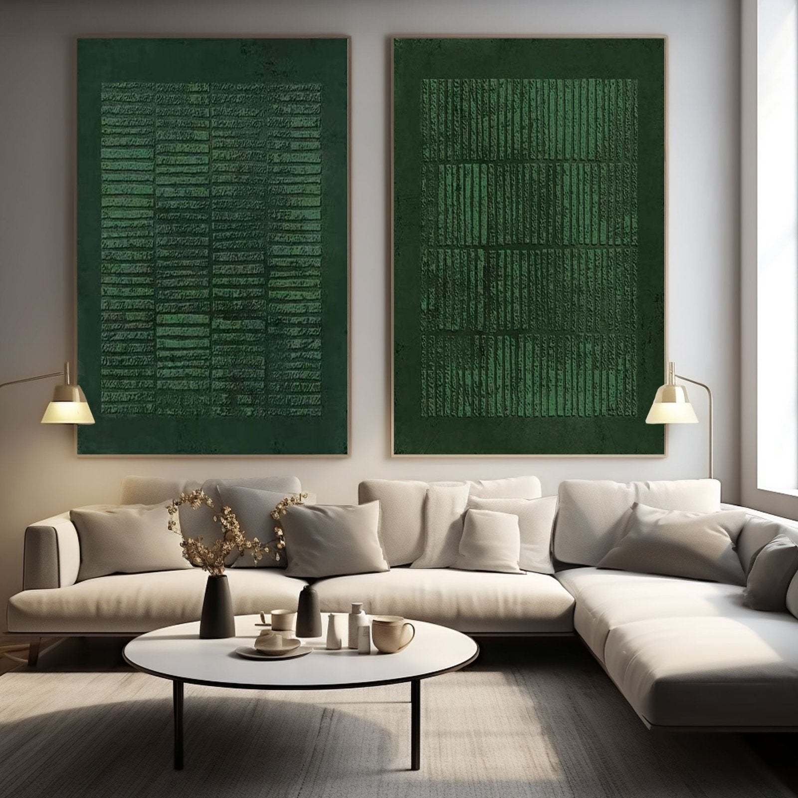 Wabi Sabi Inspired Green Wall Art | Two-Piece Textured Painting #TC 195