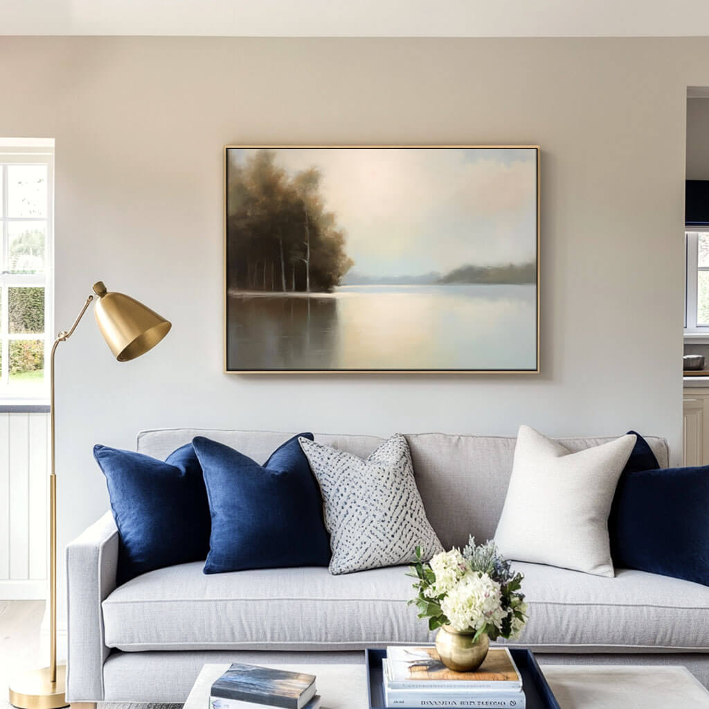 Serene Lake Landscape Painting | Peaceful Wall Art for Home #AA 013