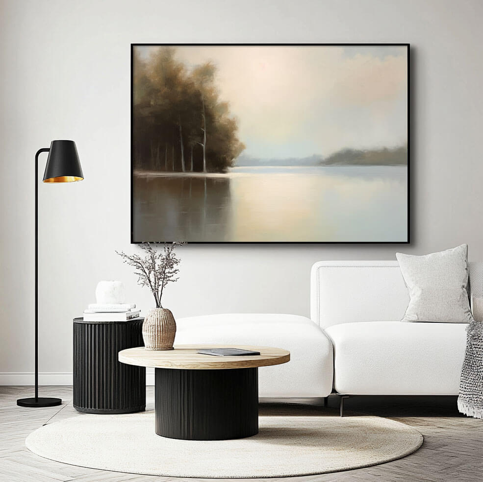 Tranquil Tree Reflection Painting | Calming Nature Wall Art