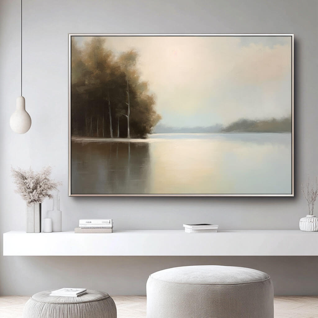 Serene Lake Landscape Painting | Peaceful Wall Art for Home #AA 013