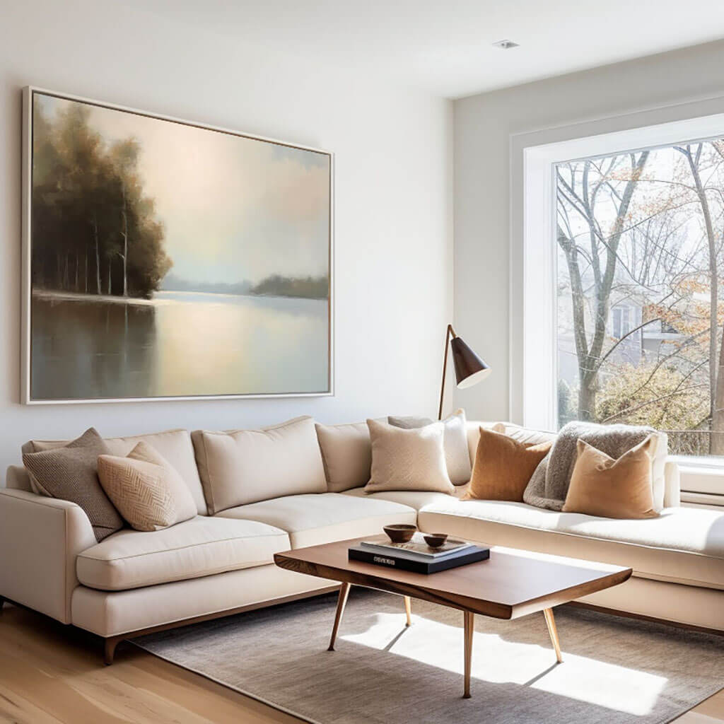 Serene Lake Landscape Painting | Peaceful Wall Art for Home #AA 013
