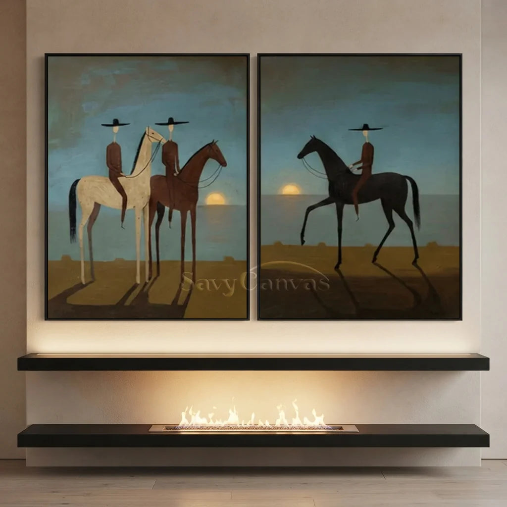 Handmade Expressionist Western Sunset Oil Painting Set #SS 350