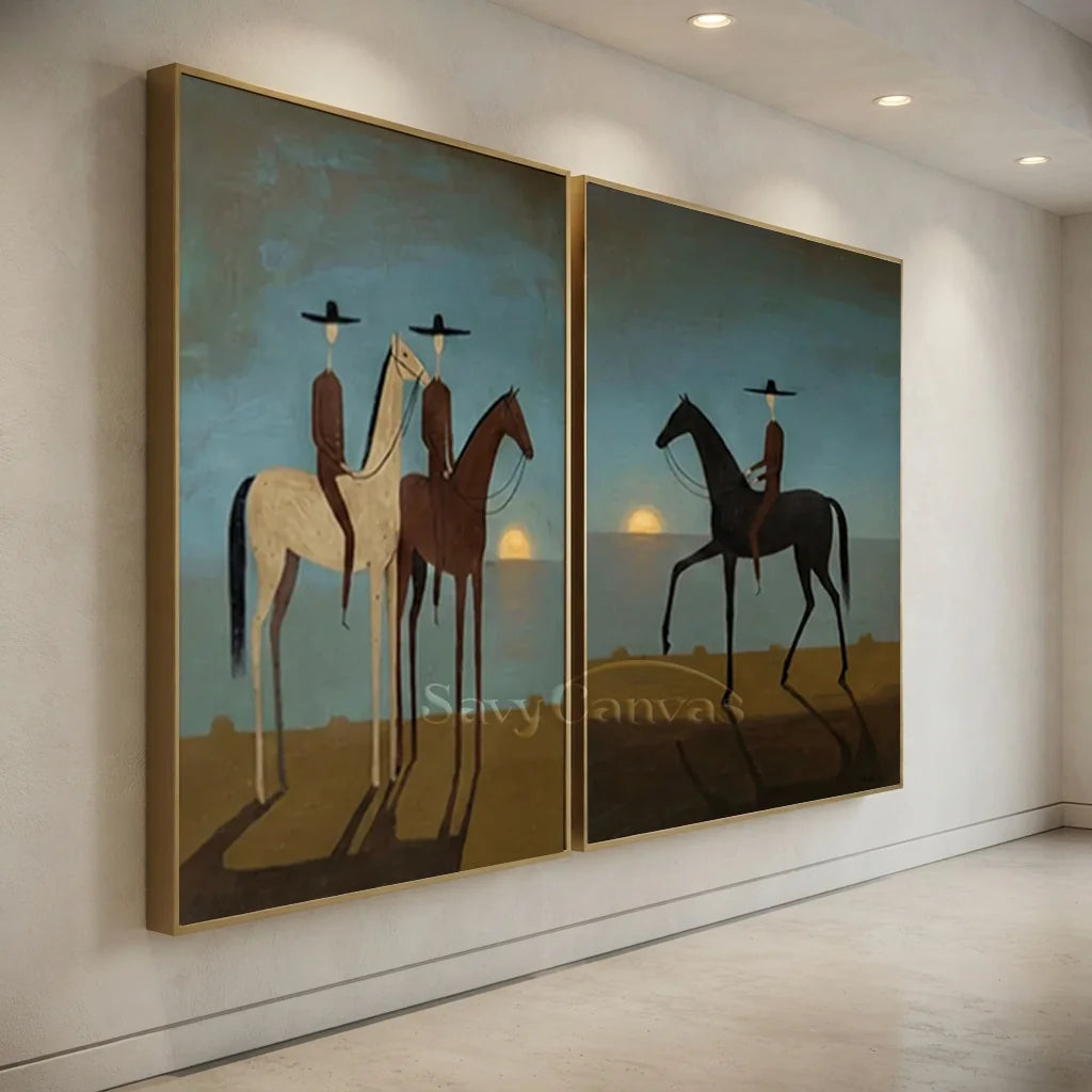 Handmade Expressionist Western Sunset Oil Painting Set #SS 350