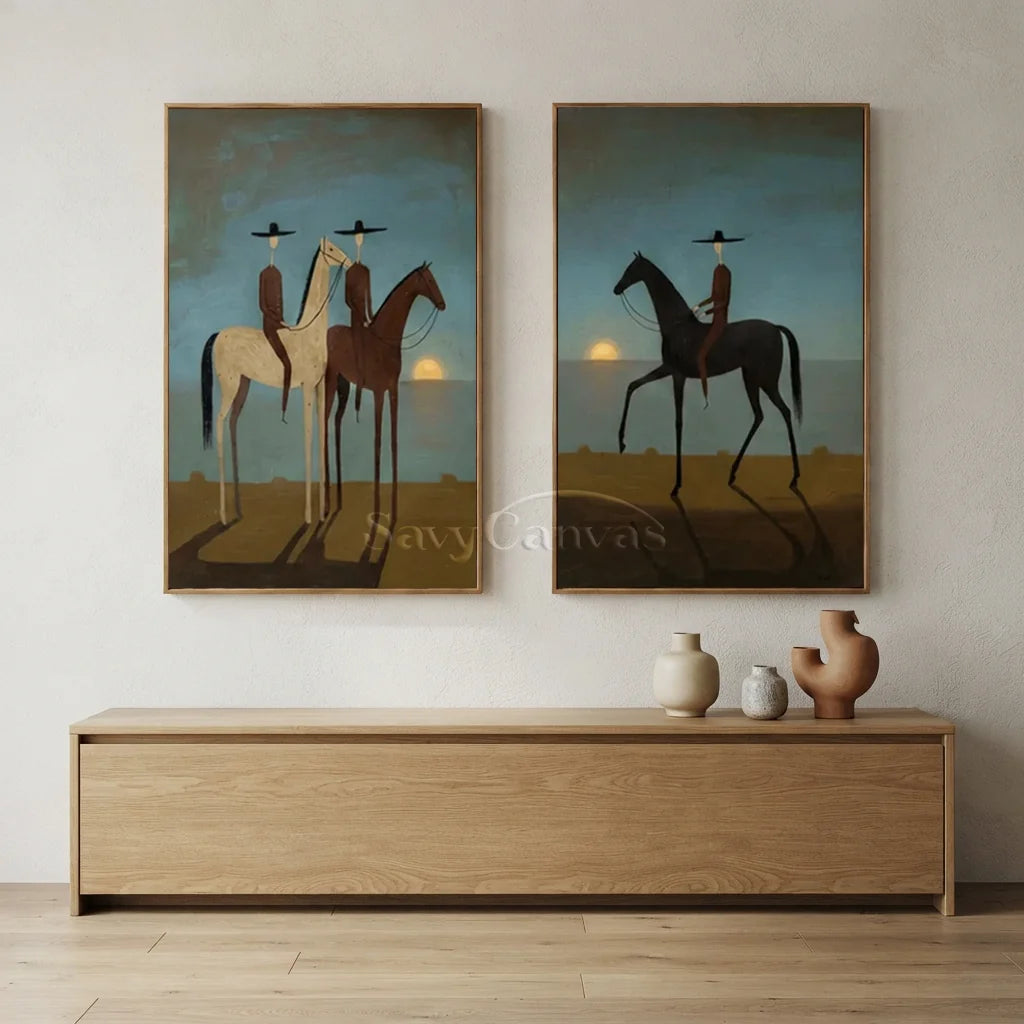 Handmade Expressionist Western Sunset Oil Painting Set #SS 350