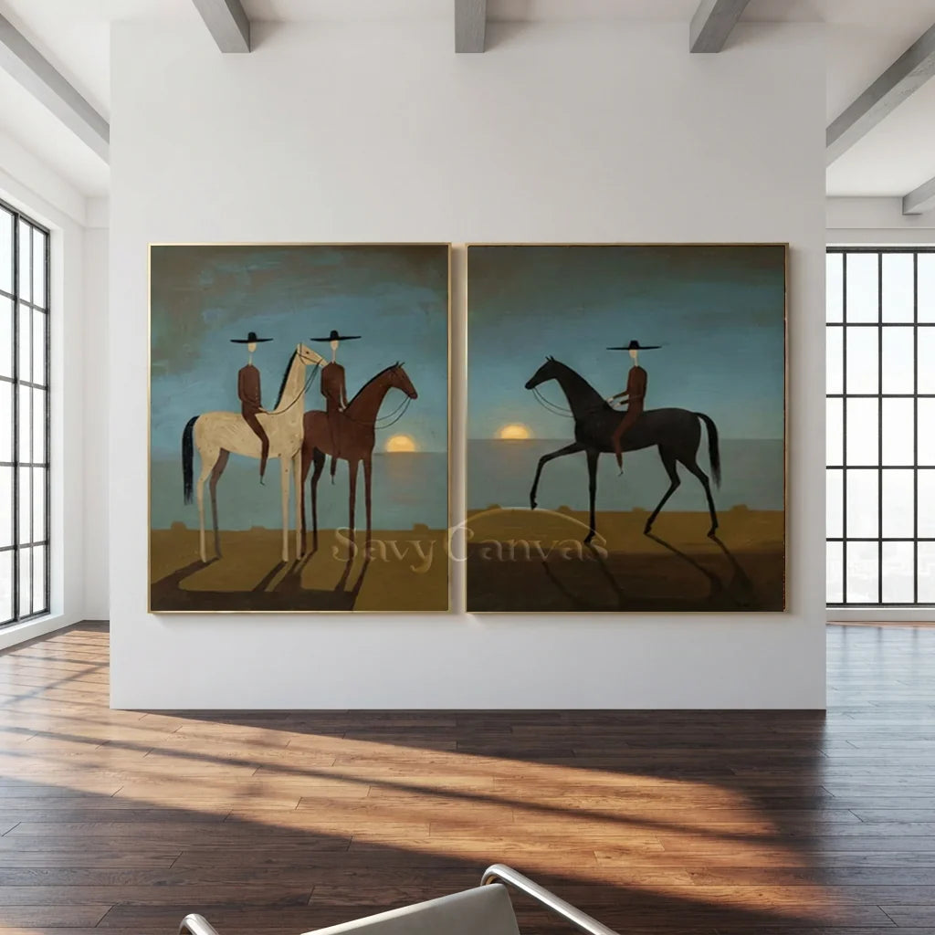 Handmade Expressionist Western Sunset Oil Painting Set #SS 350