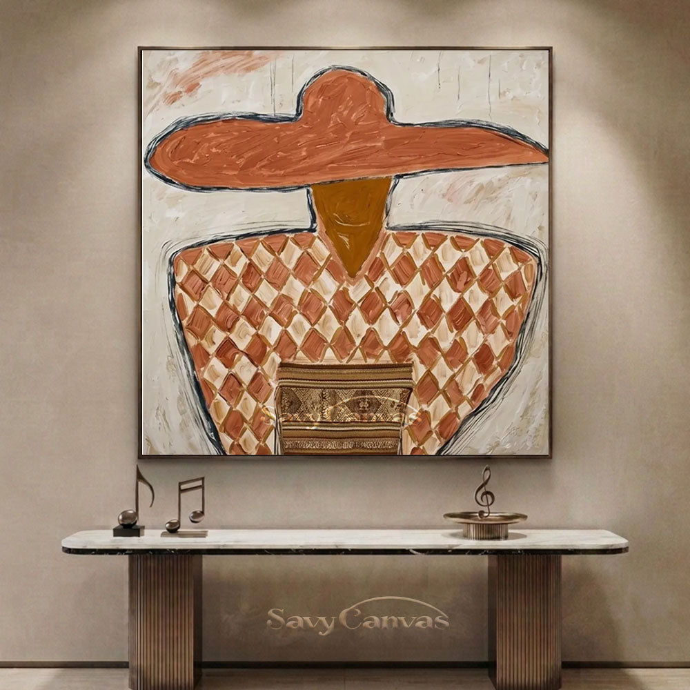 Handmade Modern Abstract Cowboy Terracotta Oil Painting #ZC 016