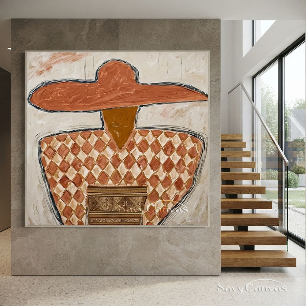 Handmade Modern Abstract Cowboy Terracotta Oil Painting #ZC 016