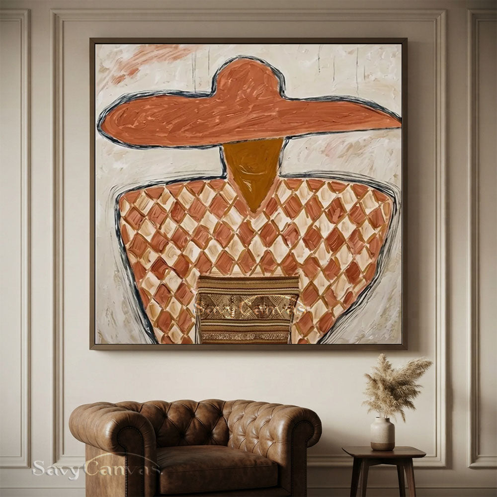 Handmade Modern Abstract Cowboy Terracotta Oil Painting #ZC 016