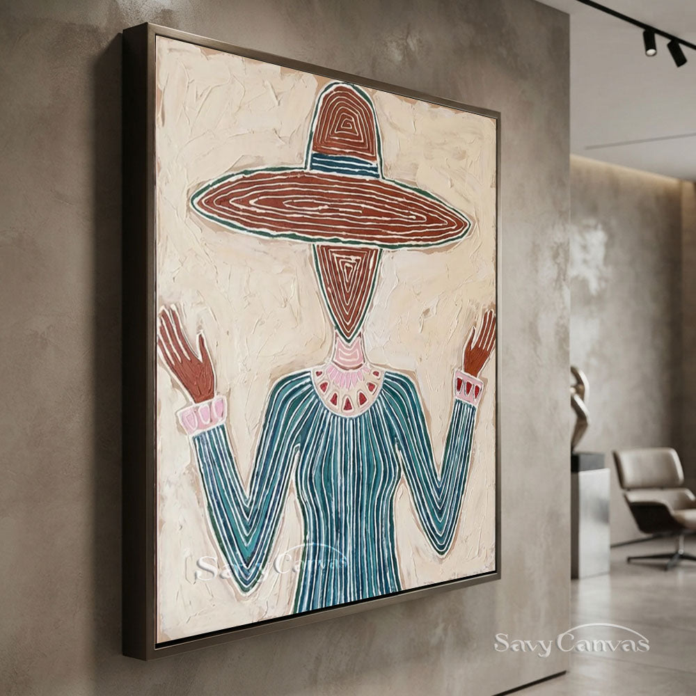 Handmade Modern Abstract Cowboy Hat Green Oil Painting #ZC 017